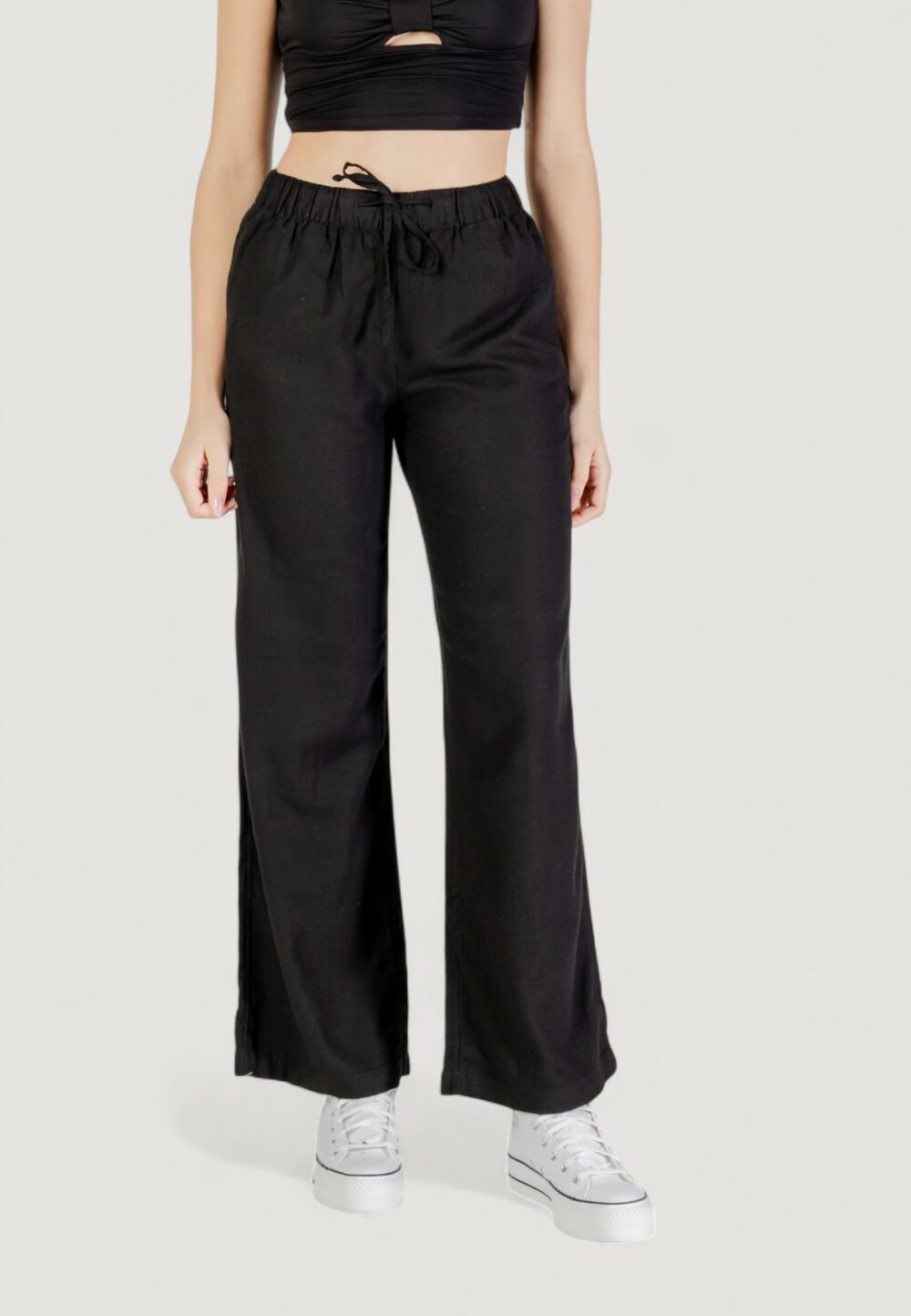 Pantaloni a palazzo Only Onlcaro Mw Linen Bl Pull-Up Nero - Foto 1