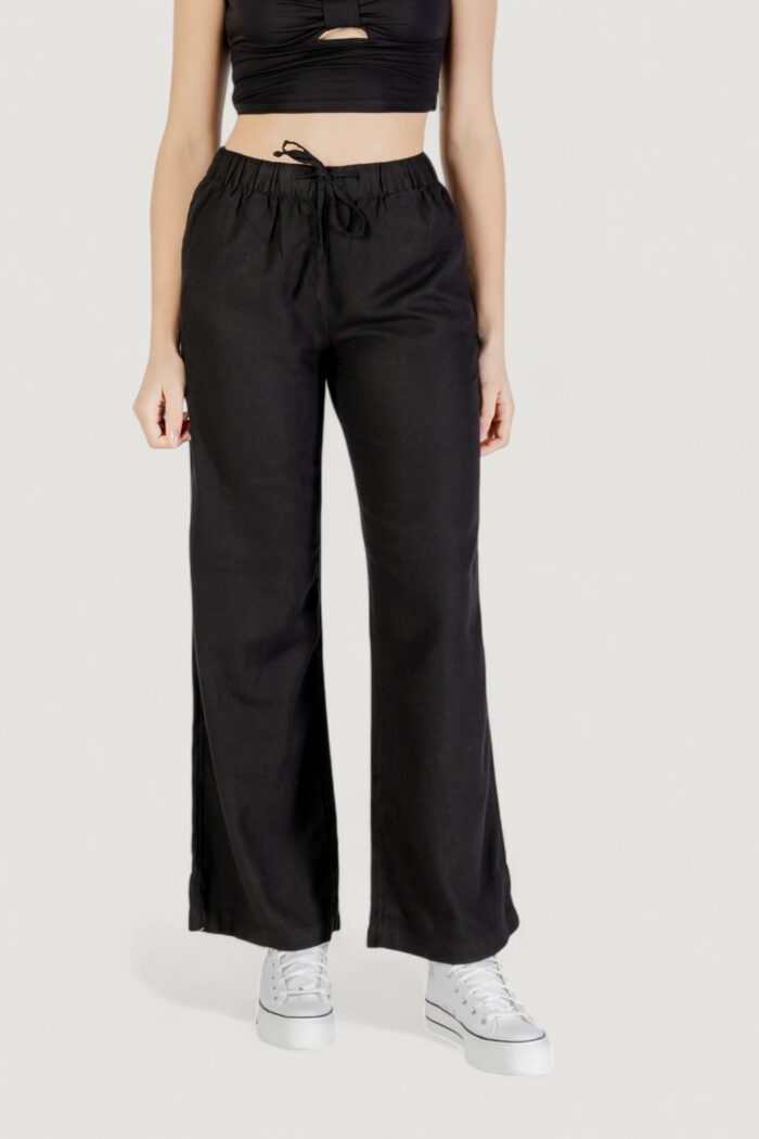 Pantaloni a palazzo Only Onlcaro Mw Linen Bl Pull-Up Nero