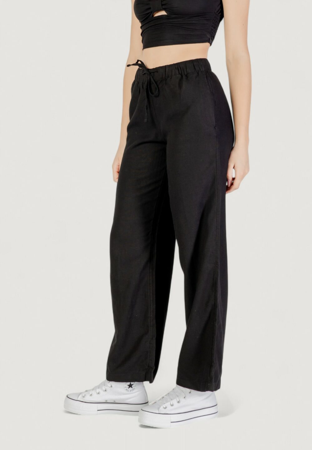 Pantaloni a palazzo Only Onlcaro Mw Linen Bl Pull-Up Nero - Foto 2