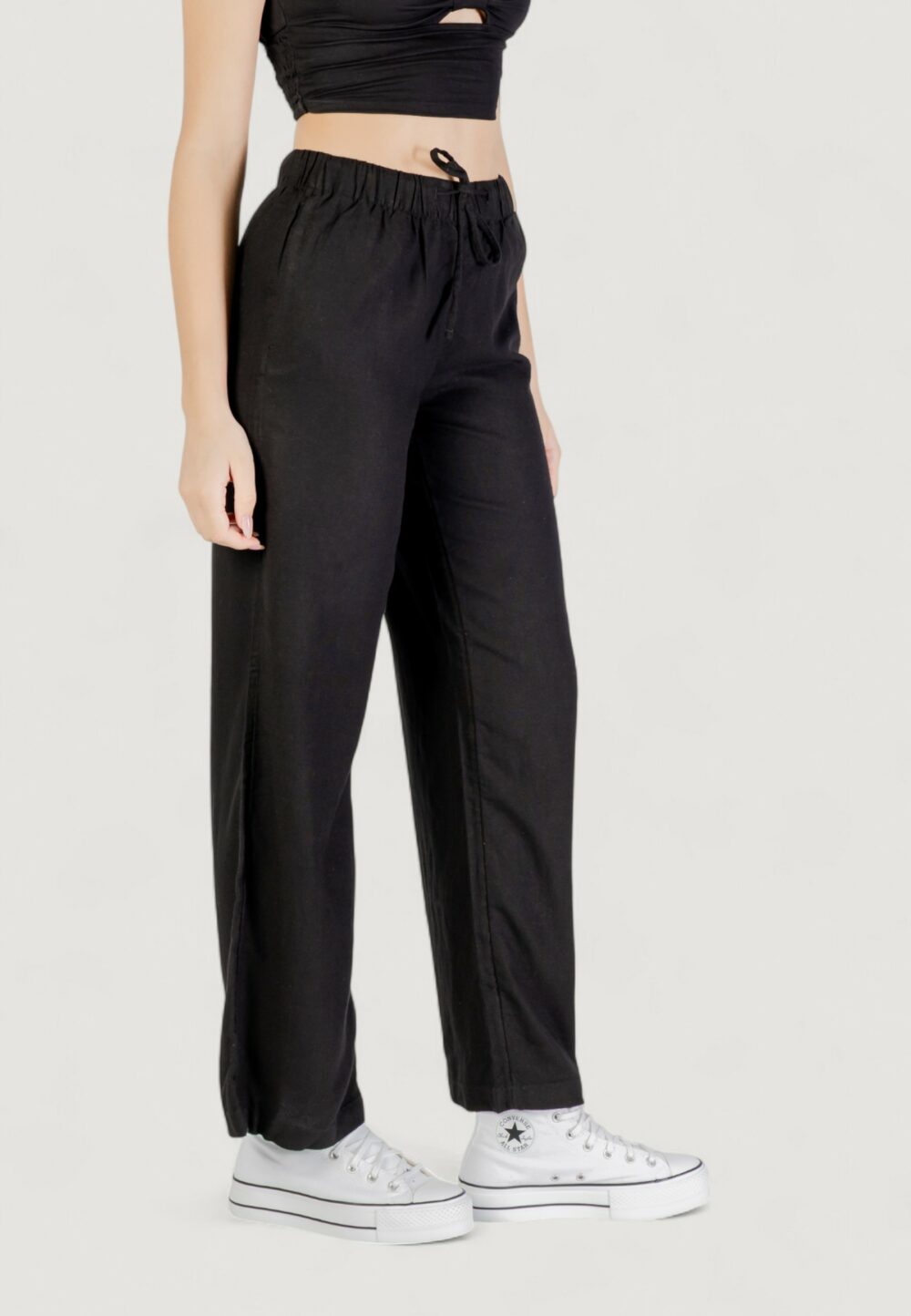 Pantaloni a palazzo Only Onlcaro Mw Linen Bl Pull-Up Nero - Foto 3