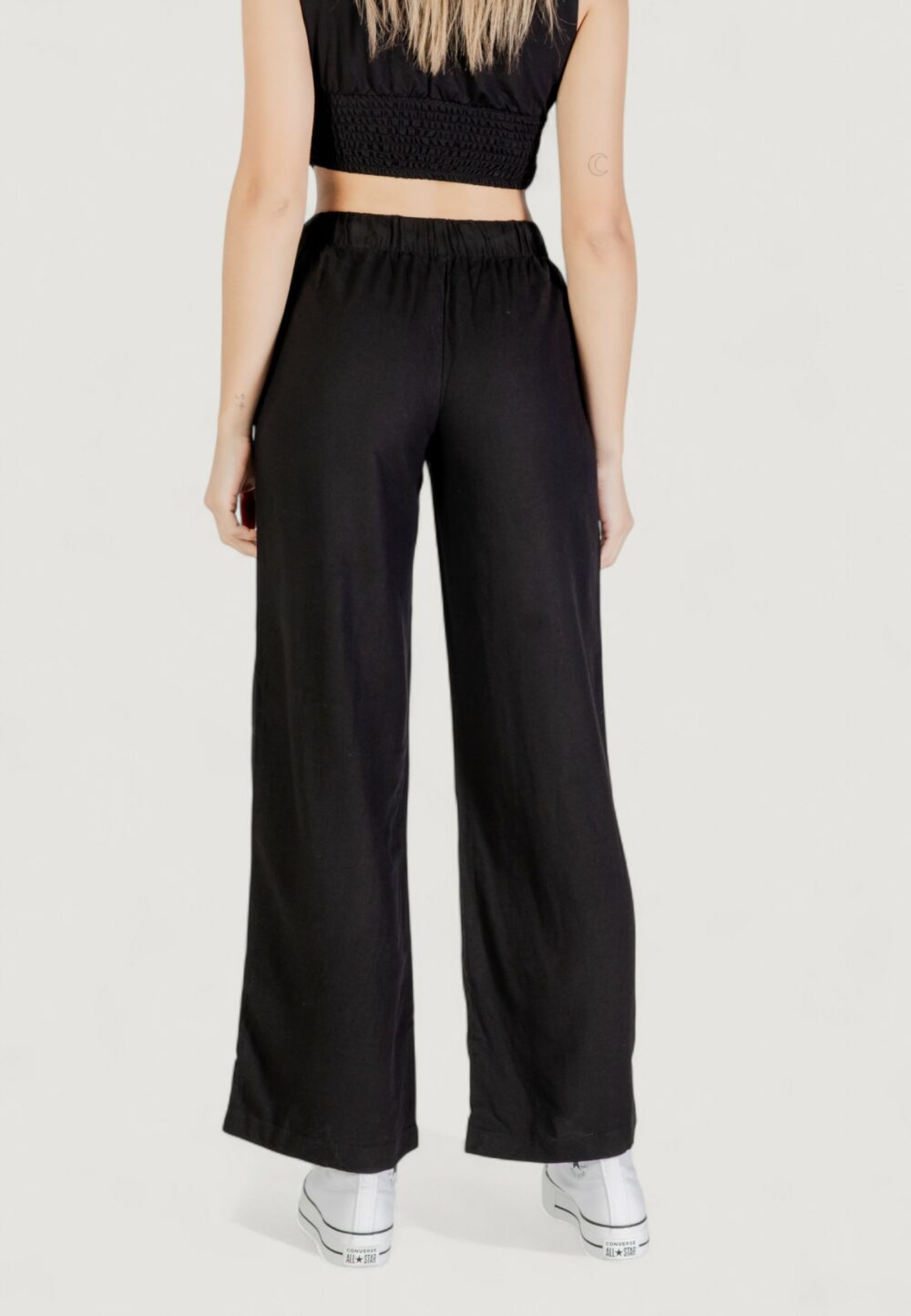 Pantaloni a palazzo Only Onlcaro Mw Linen Bl Pull-Up Nero - Foto 4