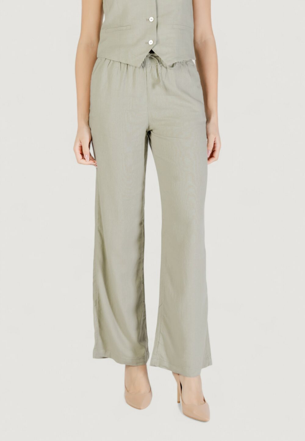 Pantaloni a palazzo Only Onlcaro Mw Linen Bl Pull-Up VERDE SALVIA - Foto 1