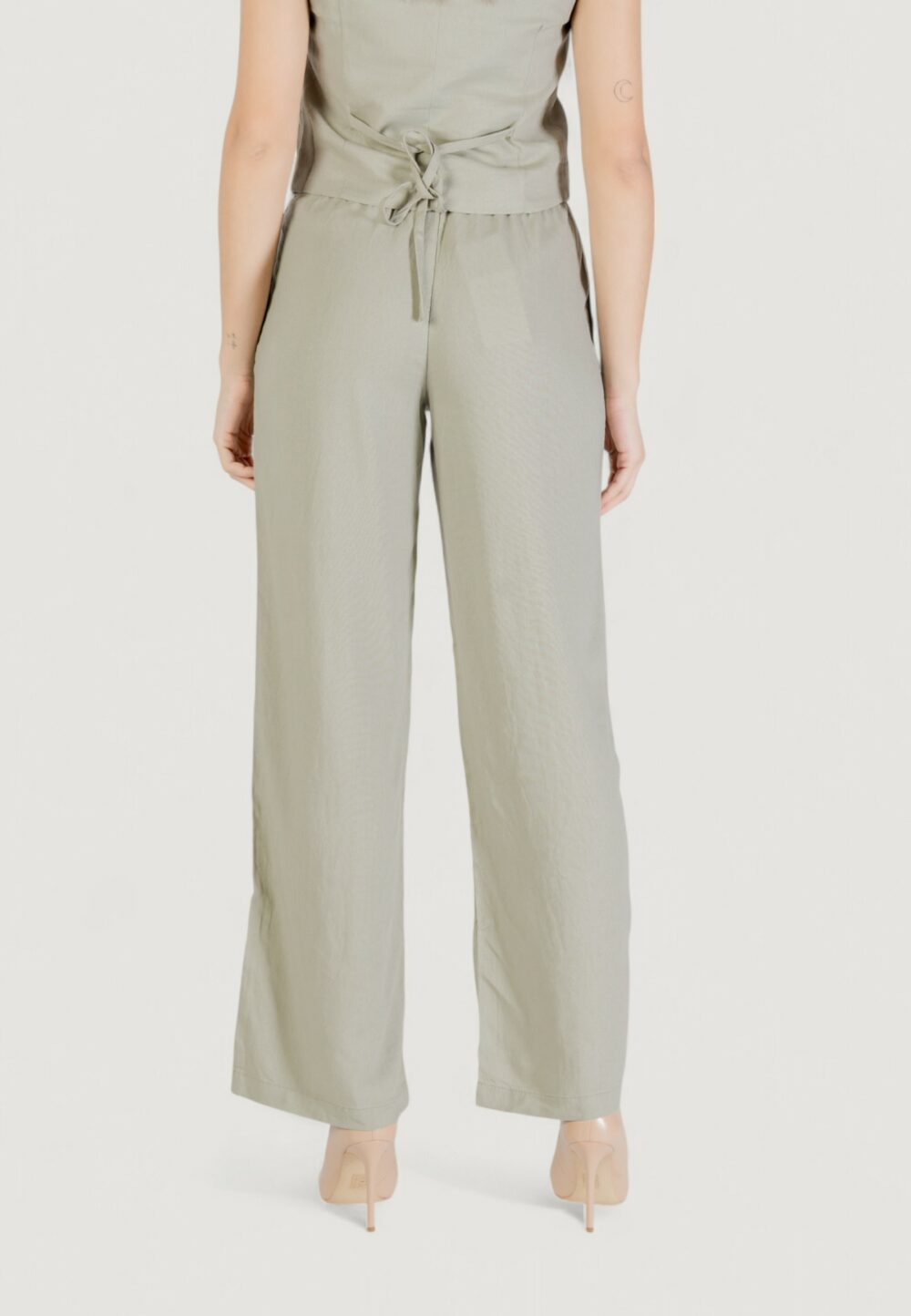 Pantaloni a palazzo Only Onlcaro Mw Linen Bl Pull-Up VERDE SALVIA - Foto 4