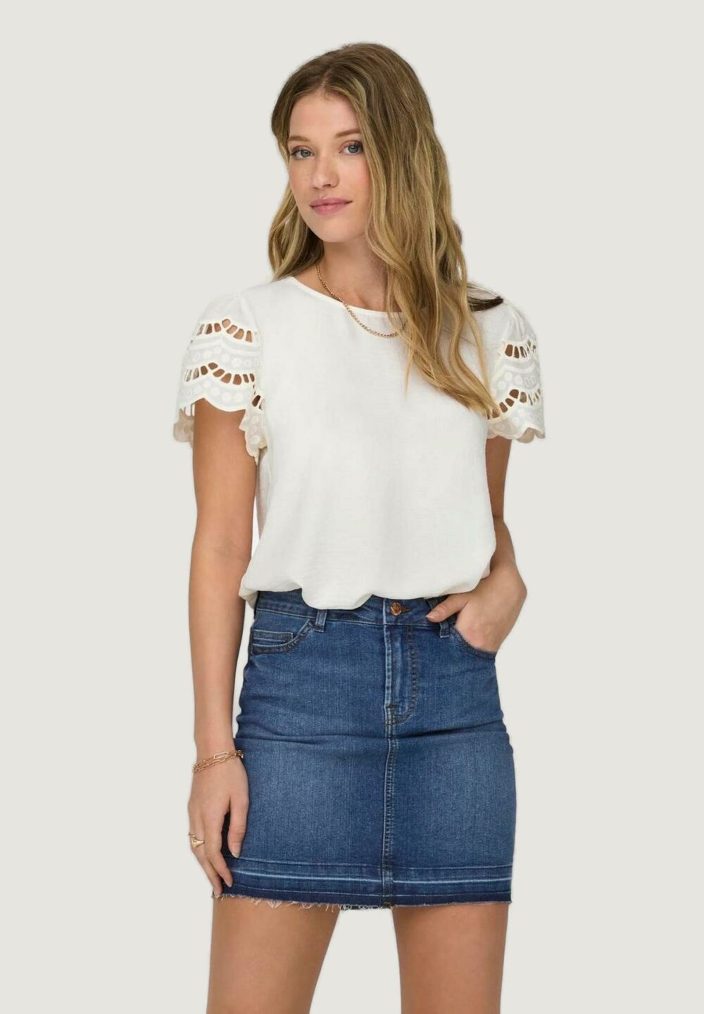 T-shirt Jacqueline de Yong Jdyhannah S/S Lace Wvn Bianco - Foto 1