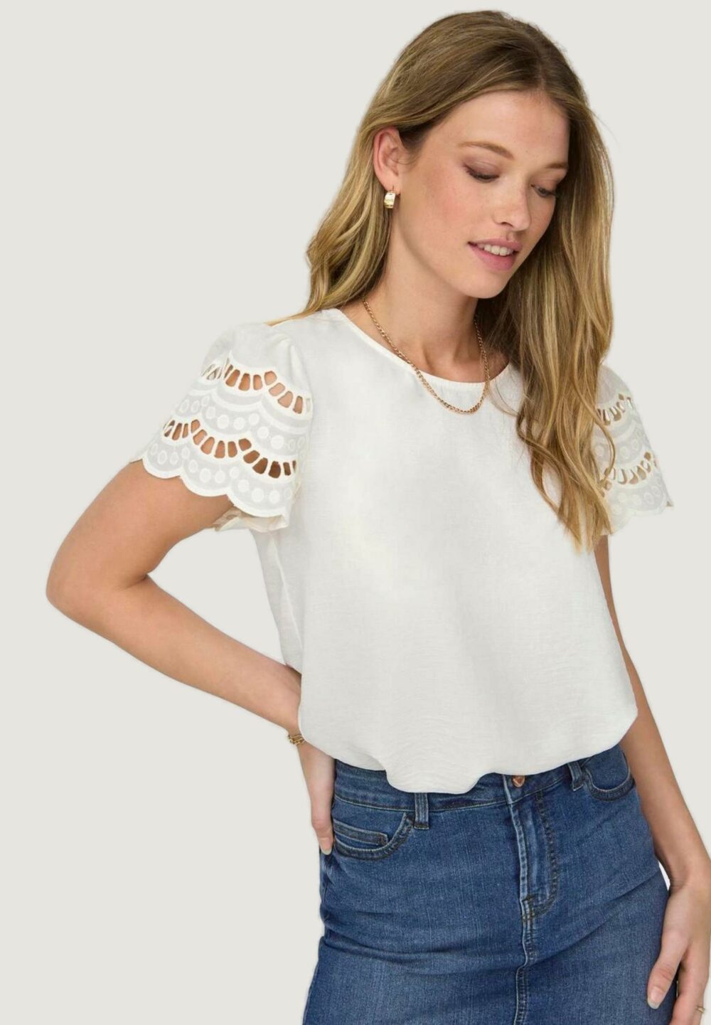T-shirt Jacqueline de Yong Jdyhannah S/S Lace Wvn Bianco - Foto 2