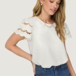 T-shirt Jacqueline de Yong Jdyhannah S/S Lace Wvn Bianco - Foto 2