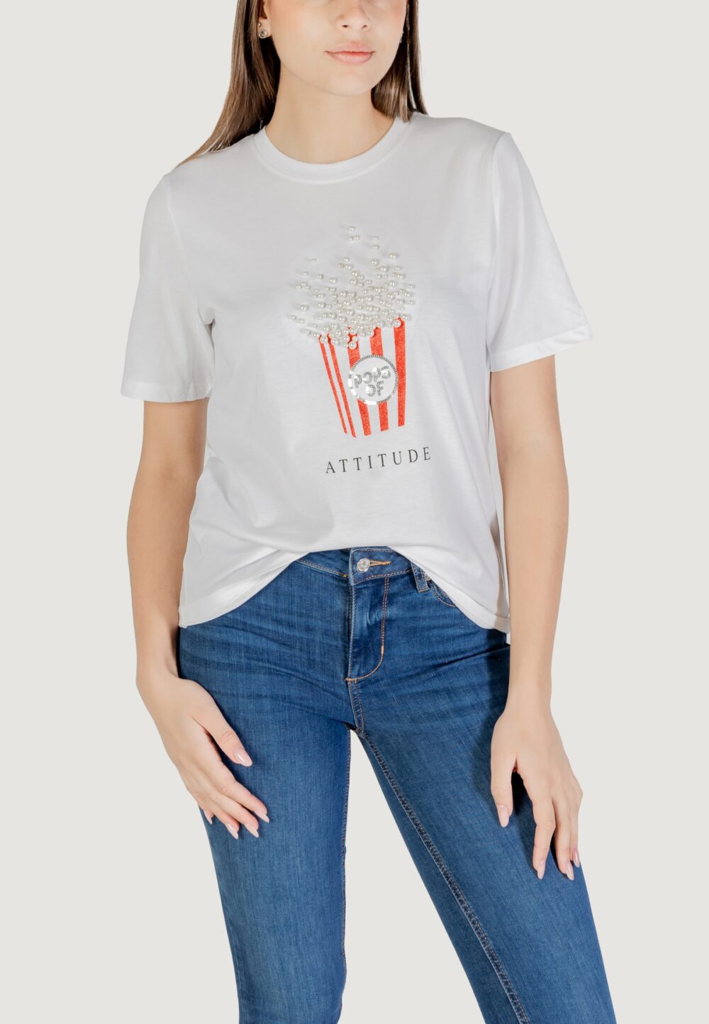 T-shirt Only Onlburst Life S/S Popcorn Top Box Jrs Bianco - Foto 1