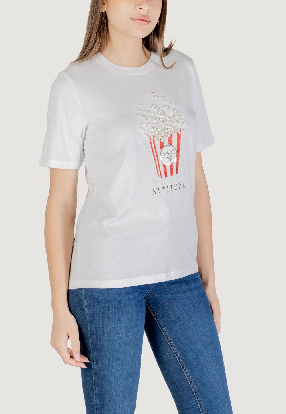 T-shirt Only Onlburst Life S/S Popcorn Top Box Jrs Bianco - Foto 3
