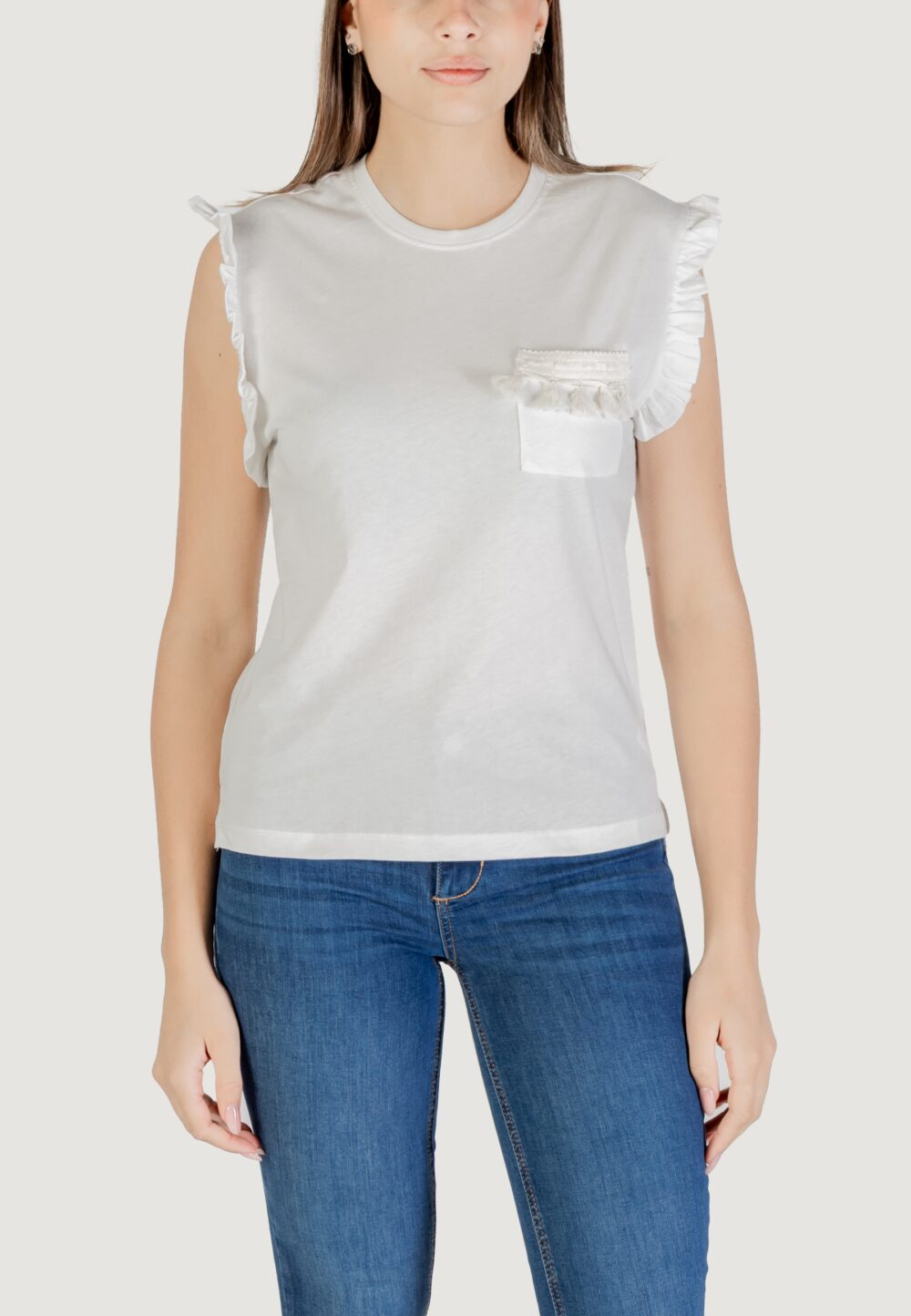 T-shirt Only ONLFILIPPA S/S DETAIL POCKET TOP JRS Latte - Foto 1