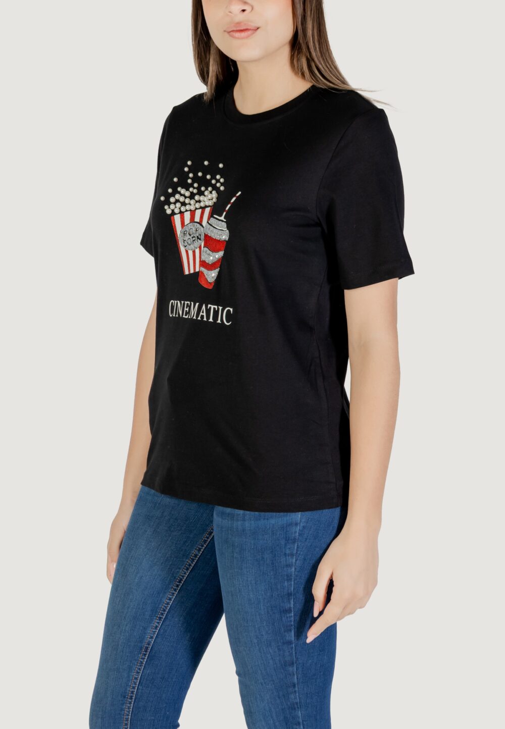 T-shirt Only Onlburst Life S/S Popcorn Top Box Jrs Nero - Foto 2