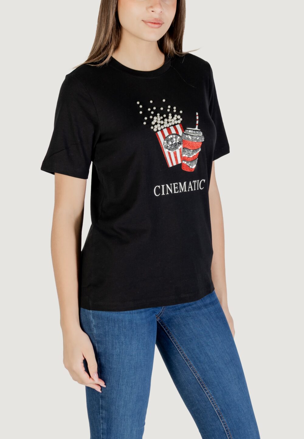 T-shirt Only Onlburst Life S/S Popcorn Top Box Jrs Nero - Foto 3