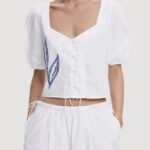 Blusa manica corta Desigual BLUS EMBRO Bianco - Foto 1
