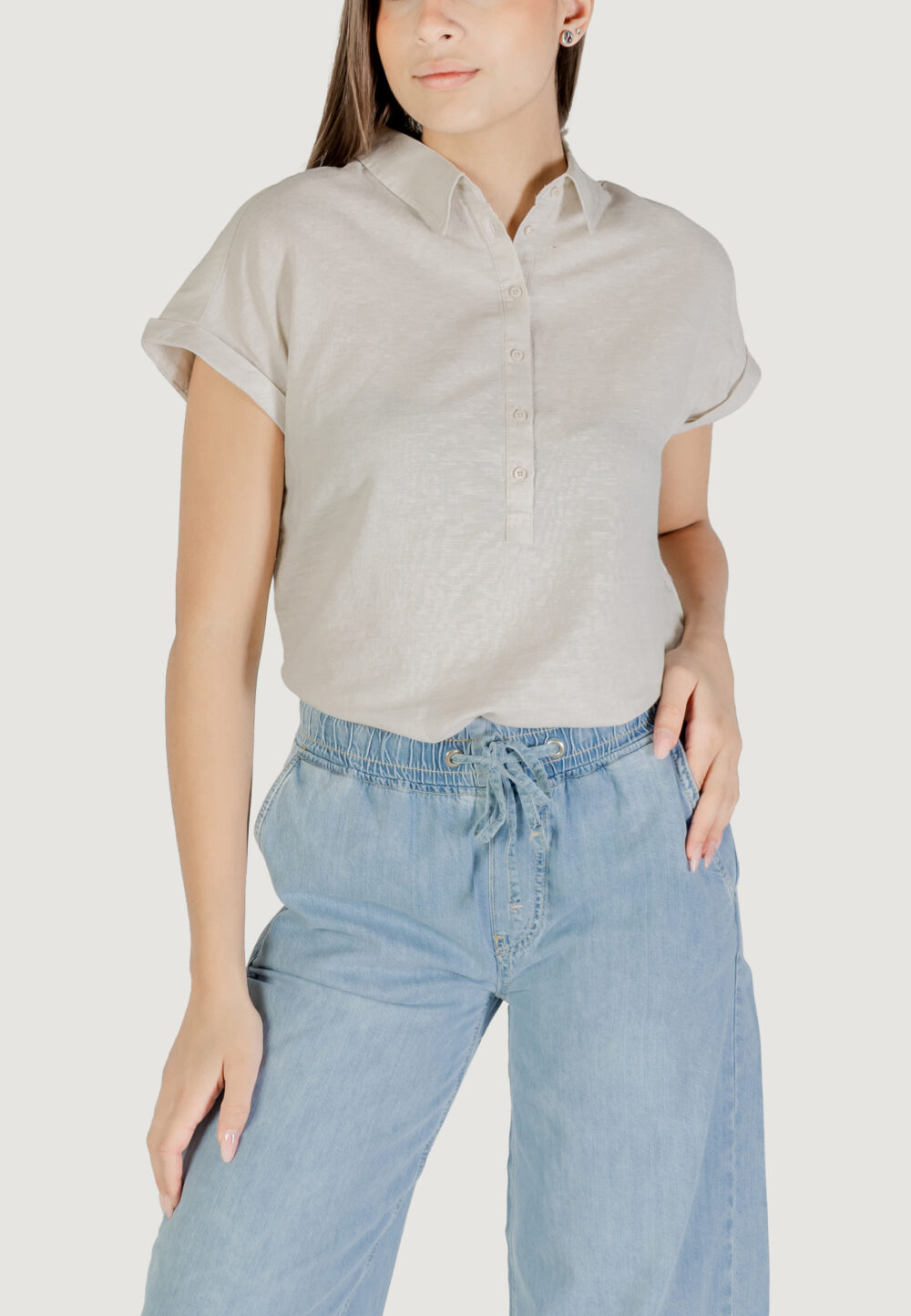 Blusa manica corta Street One SHIRTCOLLARBLOUSE Avorio - Foto 1