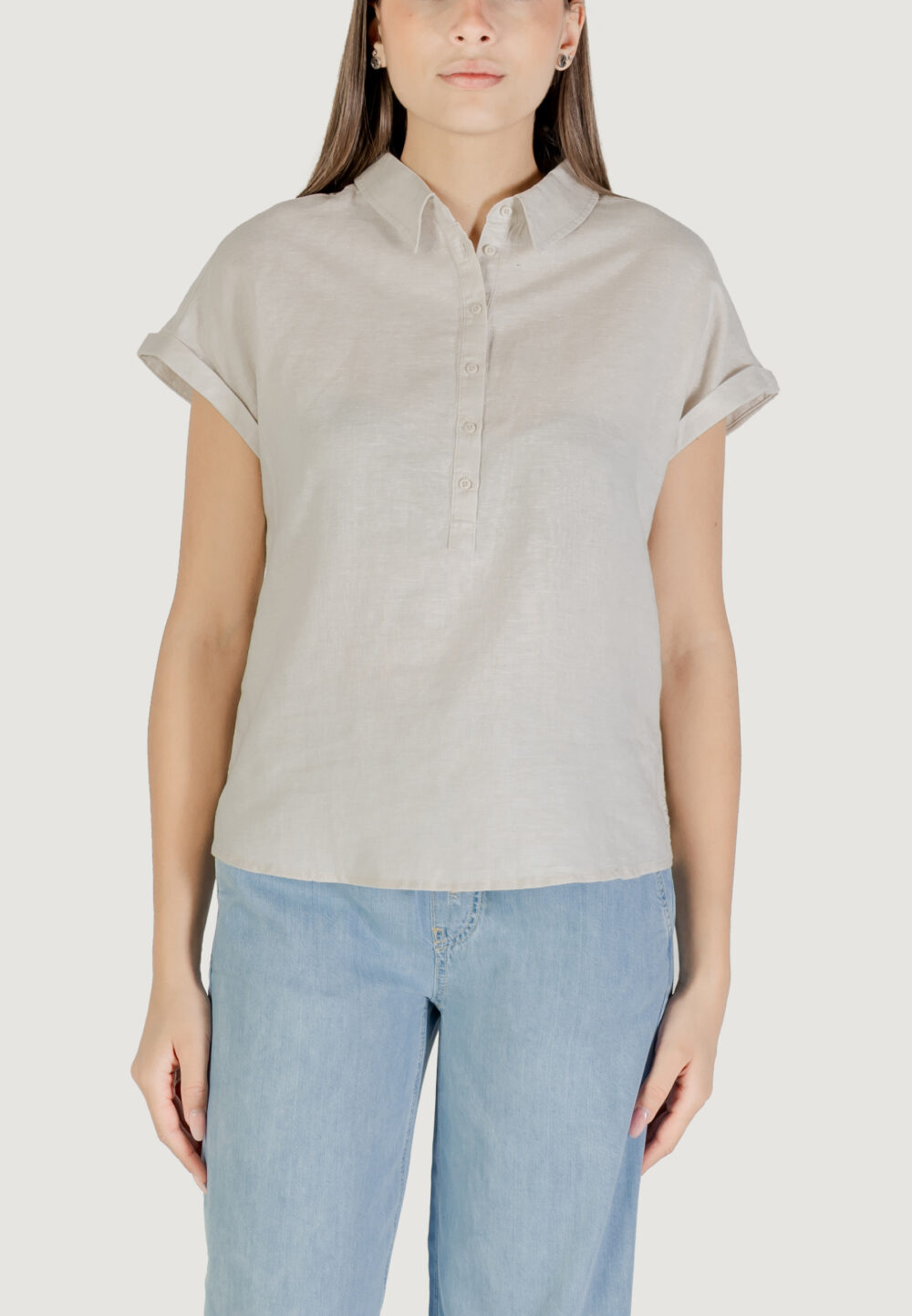 Blusa manica corta Street One SHIRTCOLLARBLOUSE Avorio - Foto 5