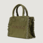 Borsa Pinko BEACH SHOPPING CANVAS RICICLATO Verde Oliva - Foto 3