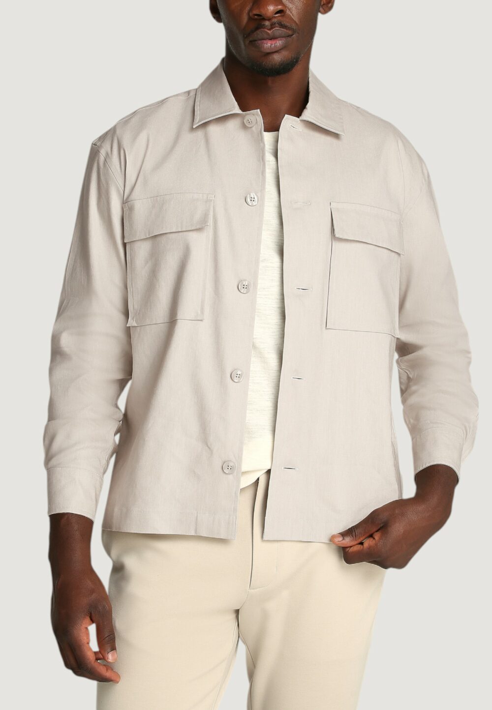 Camicia manica corta Calvin Klein LINEN LYOCELL STRETCH Beige chiaro - Foto 1