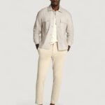 Camicia manica corta Calvin Klein LINEN LYOCELL STRETCH Beige chiaro - Foto 4