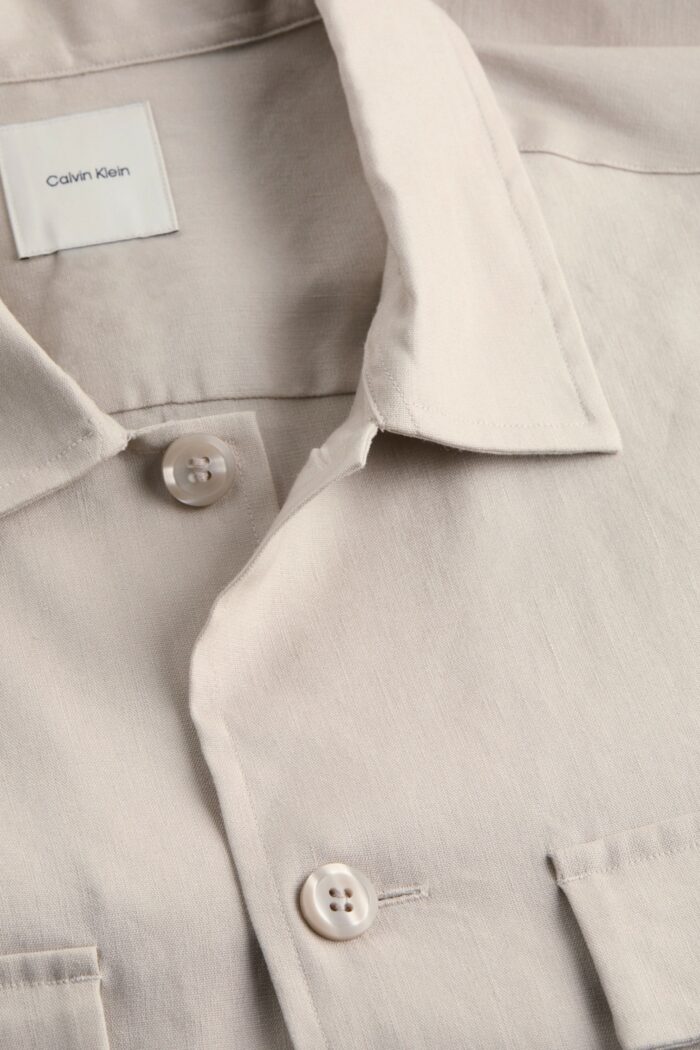 Camicia manica corta Calvin Klein LINEN LYOCELL STRETCH Beige chiaro – K10K114191