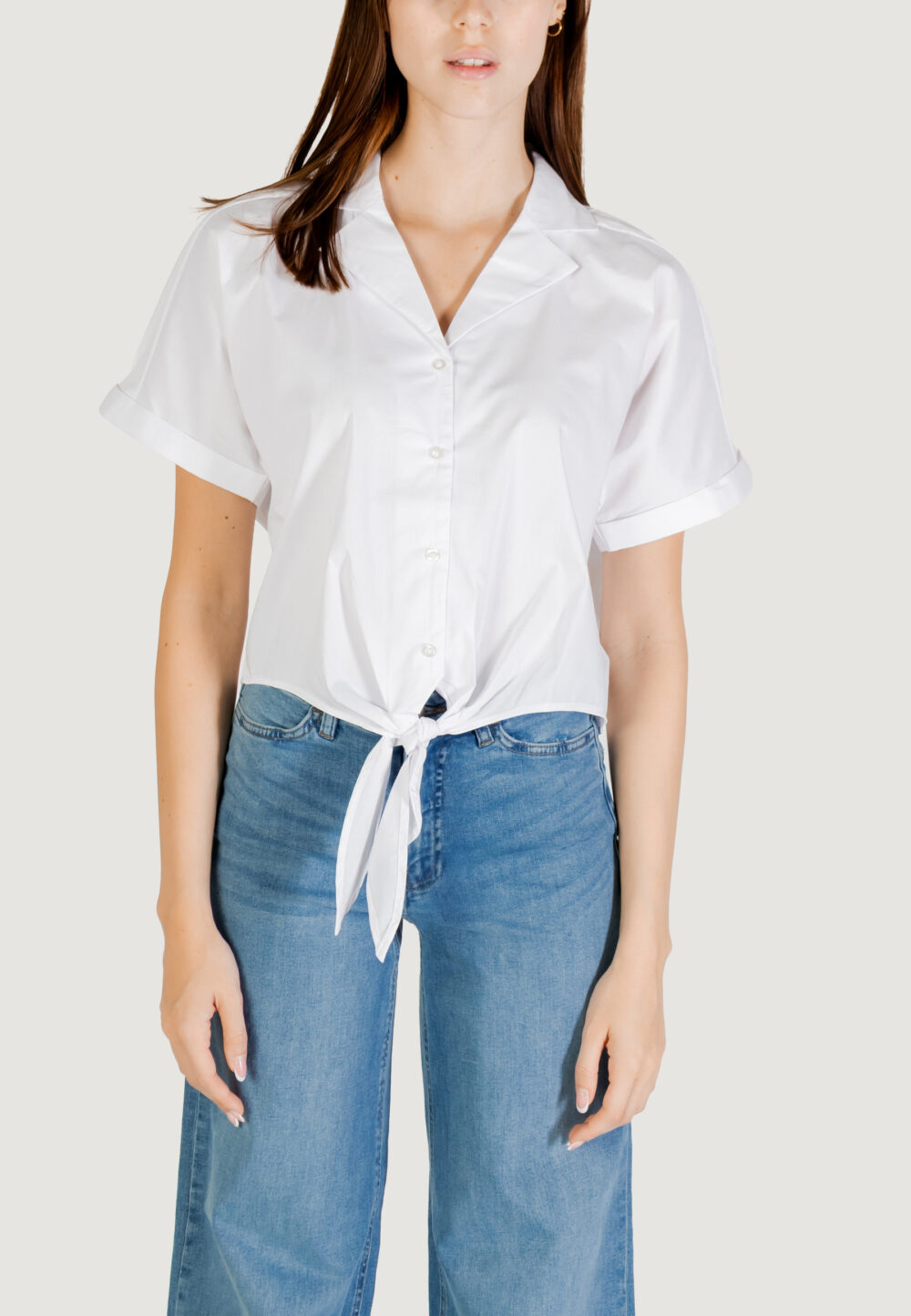 Camicia manica lunga Jacqueline de Yong JDYMIO S/S KNOT SHIRT WVN DIA Bianco - Foto 5
