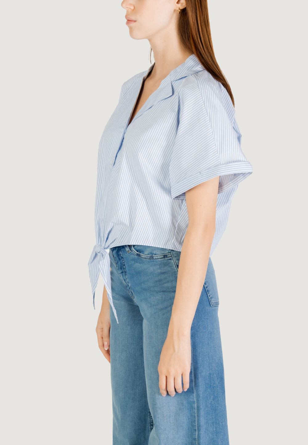 Camicia manica lunga Jacqueline de Yong JDYMIO S/S KNOT SHIRT WVN DIA Celeste - Foto 2