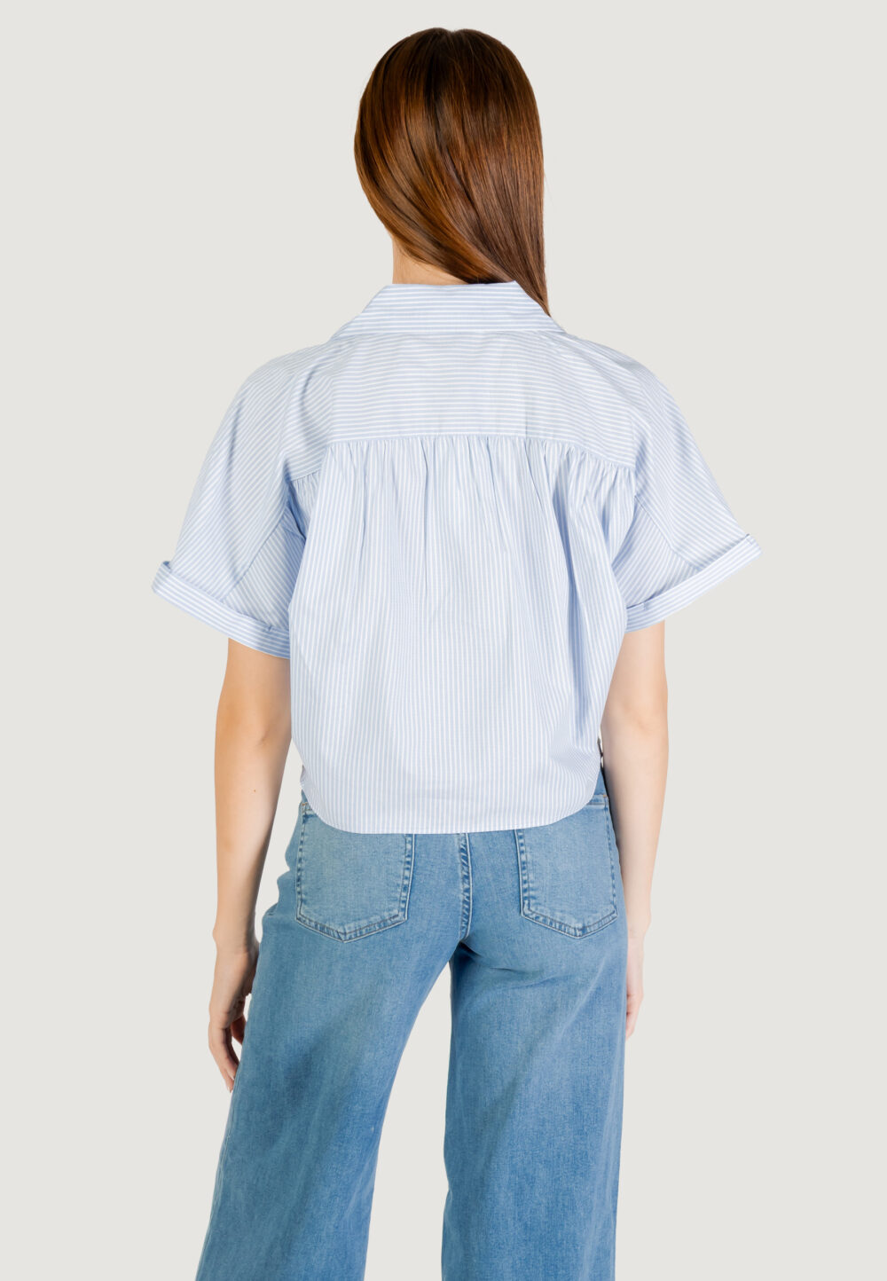 Camicia manica lunga Jacqueline de Yong JDYMIO S/S KNOT SHIRT WVN DIA Celeste - Foto 4