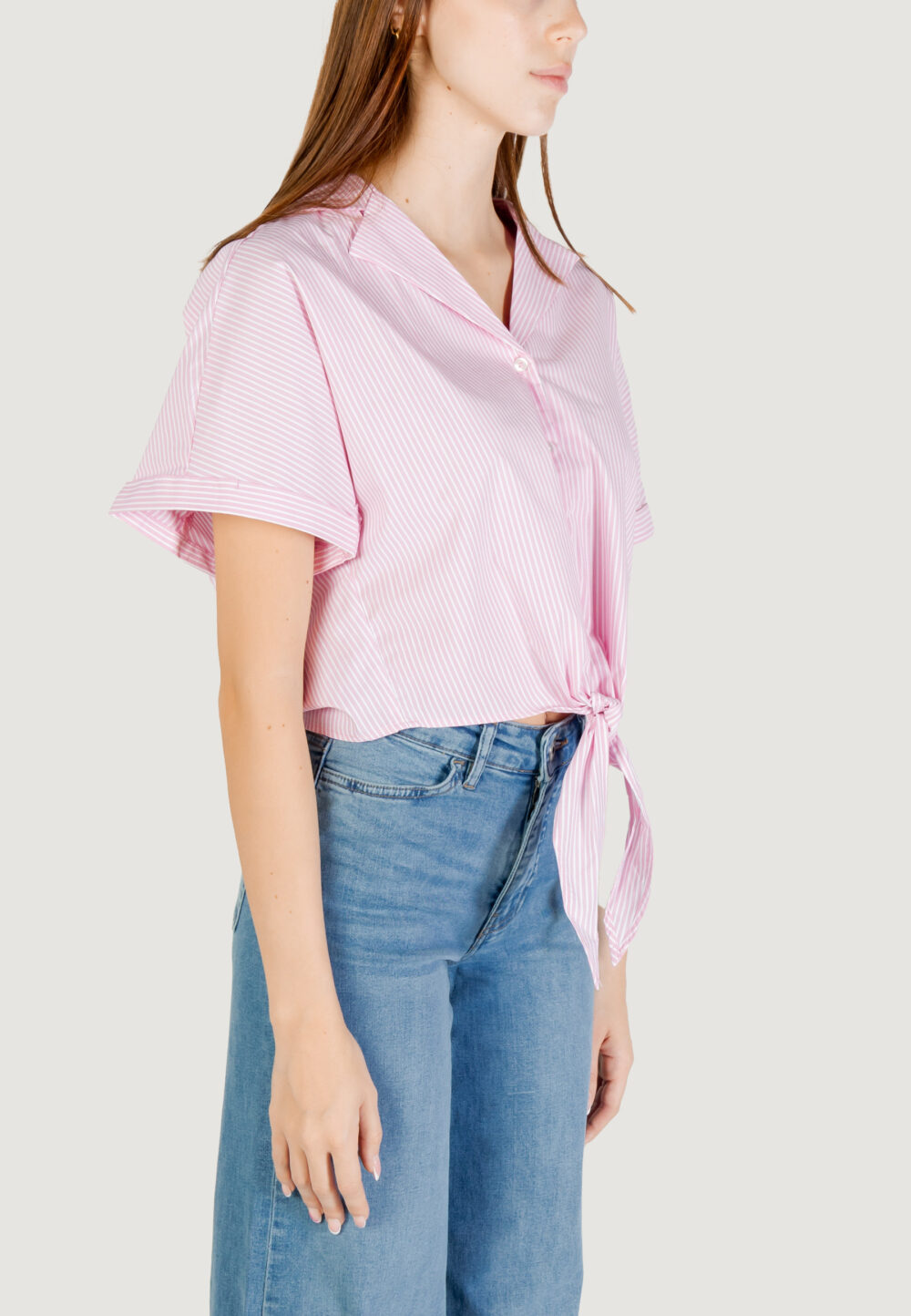 Camicia manica lunga Jacqueline de Yong JDYMIO S/S KNOT SHIRT WVN DIA Rosa - Foto 3