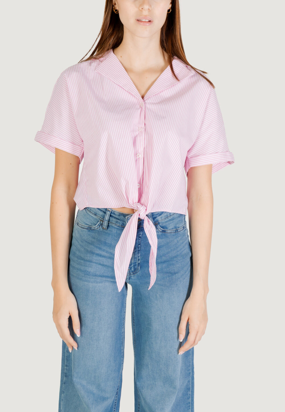 Camicia manica lunga Jacqueline de Yong JDYMIO S/S KNOT SHIRT WVN DIA Rosa - Foto 5