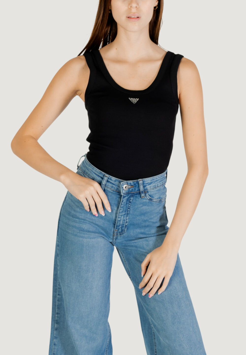 Canotta Guess SL TRIANGLE BLING RIB TANK Nero - Foto 1