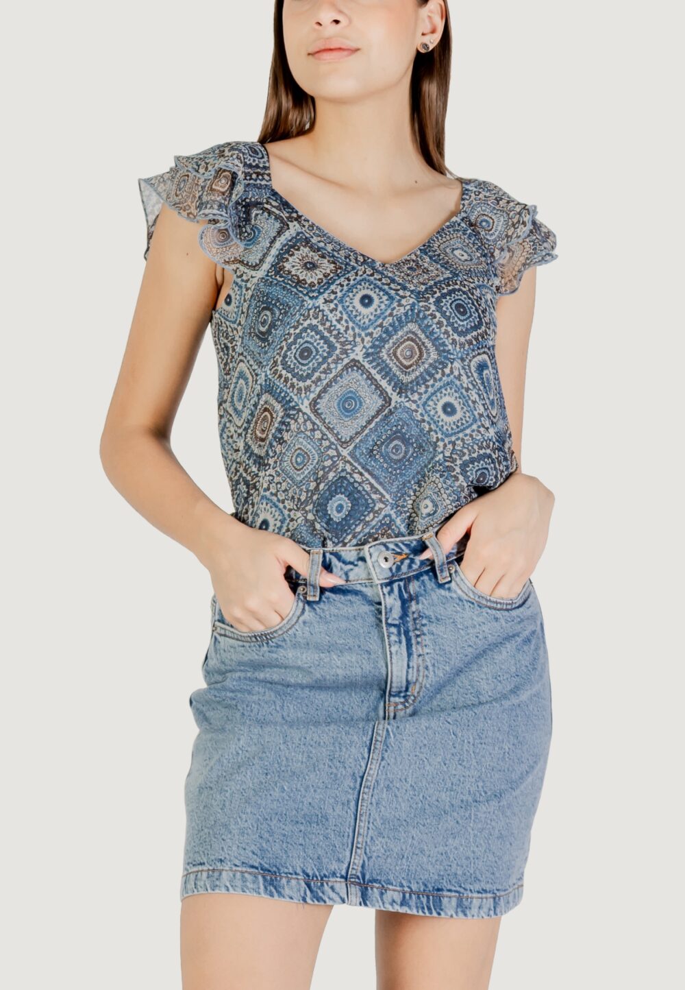 Canotta Only Onlasta Life Capsleeve V-Neck Top Wvn Indigo - Foto 1