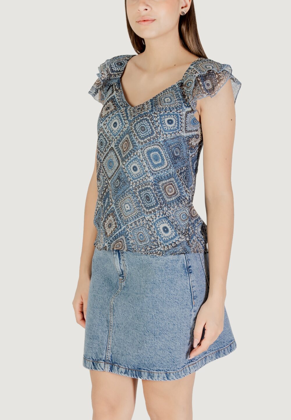 Canotta Only Onlasta Life Capsleeve V-Neck Top Wvn Indigo - Foto 2