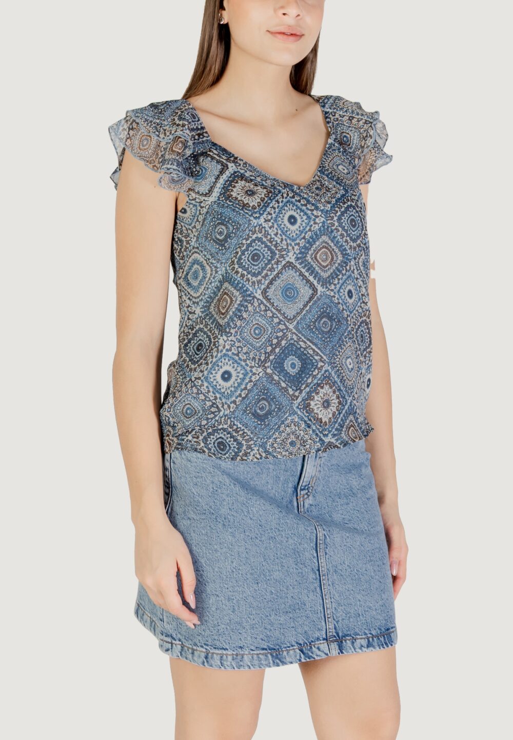 Canotta Only Onlasta Life Capsleeve V-Neck Top Wvn Indigo - Foto 3