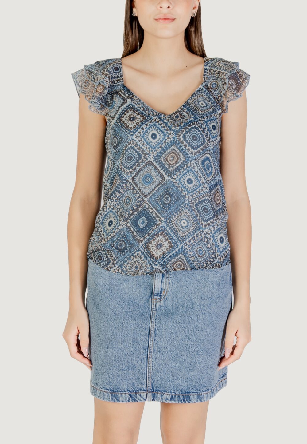 Canotta Only Onlasta Life Capsleeve V-Neck Top Wvn Indigo - Foto 5