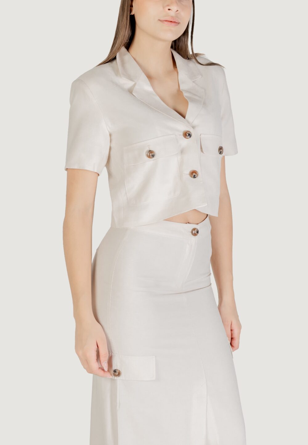 Giacca da completo Jacqueline de Yong Jdyluna S/S Cropped Blazer Tlr Avorio - Foto 4