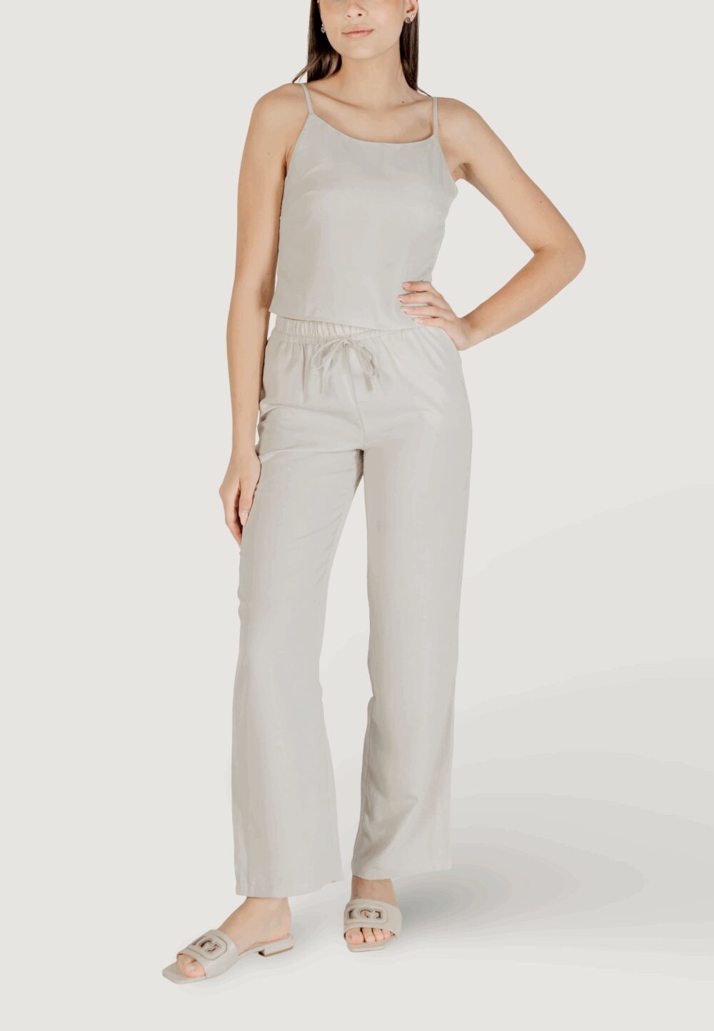 Pantaloni a palazzo Only Onlthalia Life Hw String Wvn Beige chiaro - Foto 2