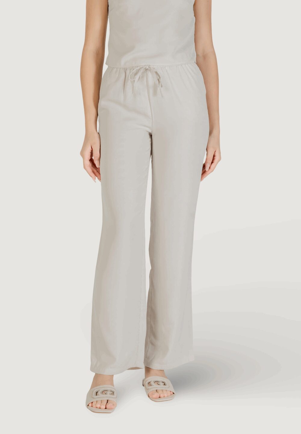 Pantaloni a palazzo Only Onlthalia Life Hw String Wvn Beige chiaro - Foto 1