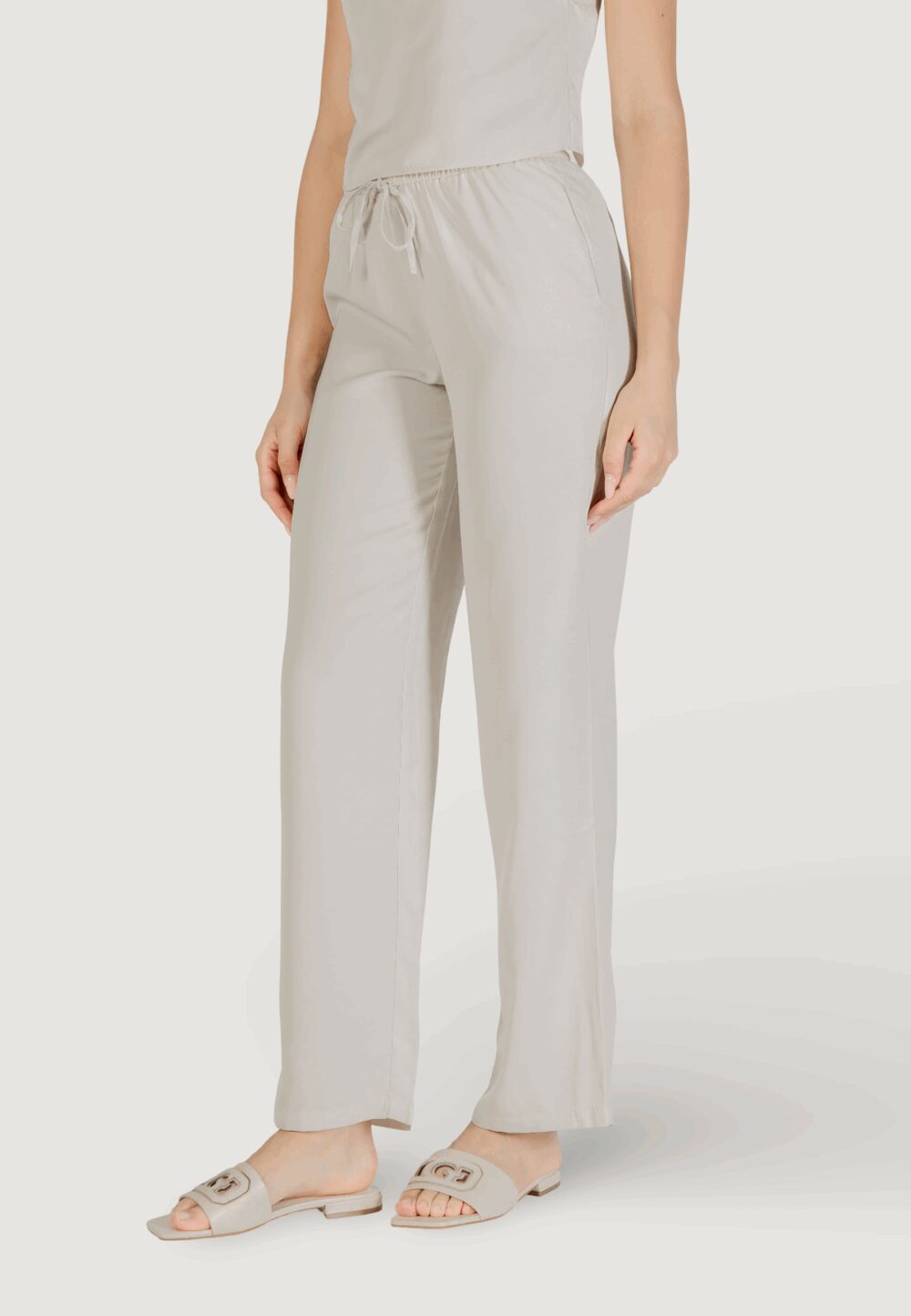 Pantaloni a palazzo Only Onlthalia Life Hw String Wvn Beige chiaro - Foto 3