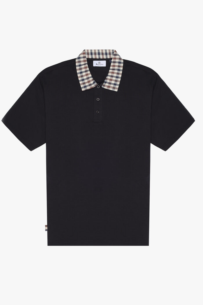 Polo manica corta Aquascutum SUPIMA CLUB CHECK RIB POLO Nero – AA_A004_PO001