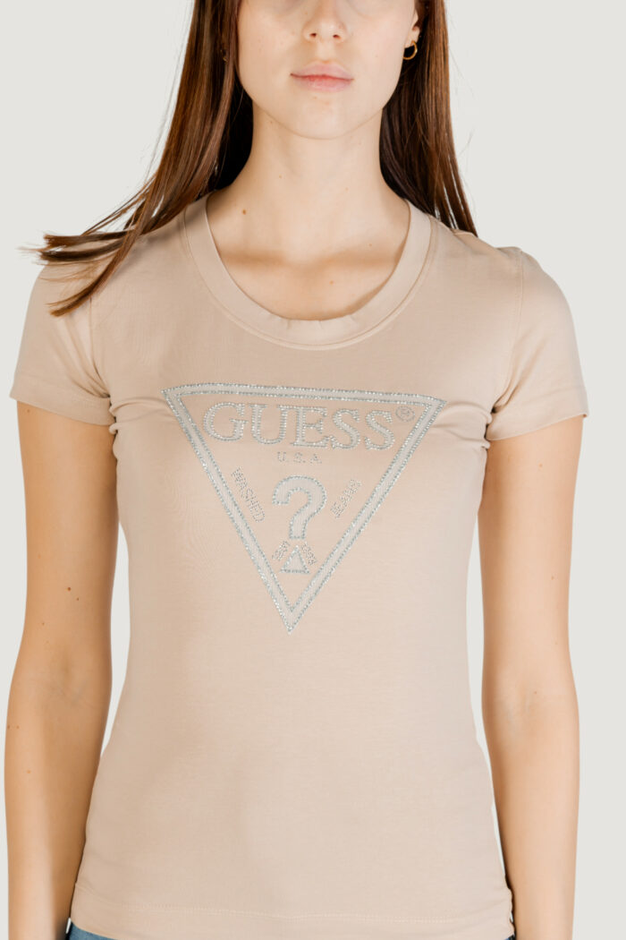 T-shirt Guess SS CN SHINY TRIANGLE Beige