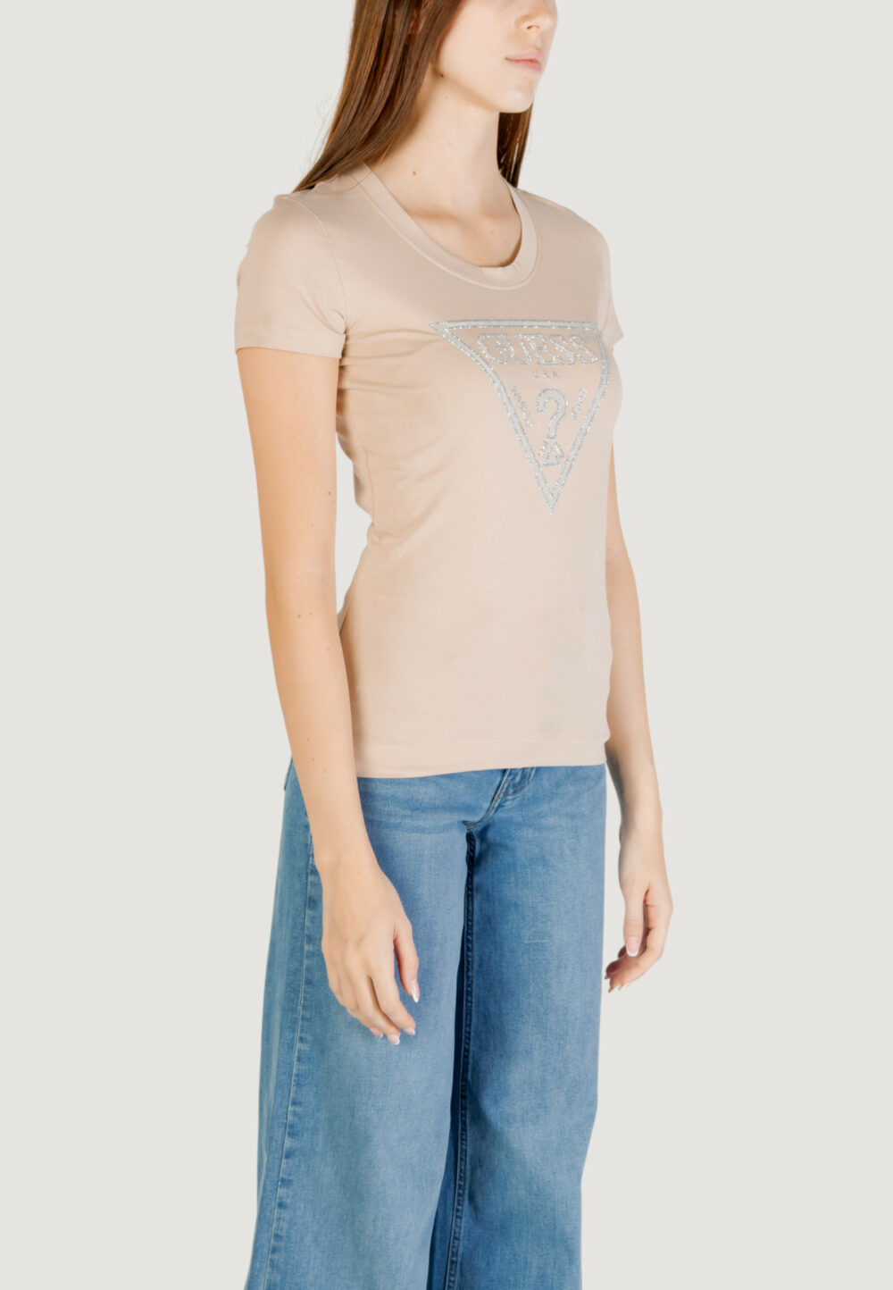 T-shirt Guess SS CN SHINY TRIANGLE Beige - Foto 4