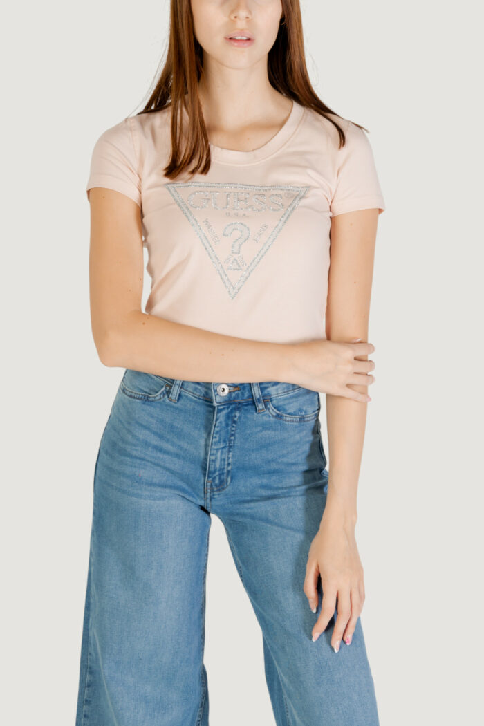 T-shirt Guess SS CN SHINY TRIANGLE Rosa