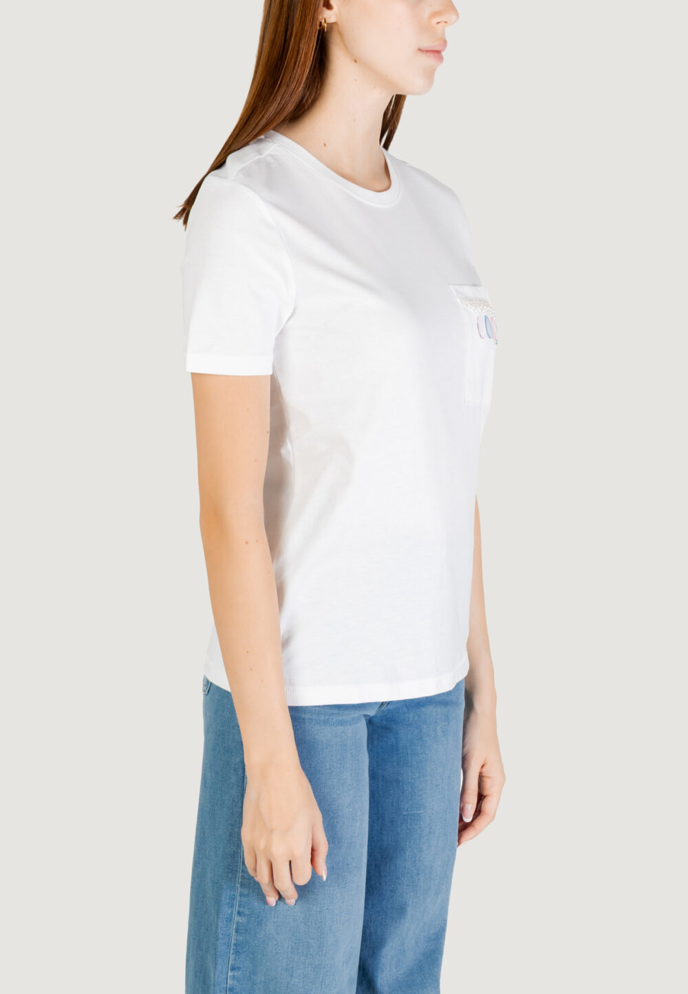 T-shirt Only ONLELIS S/S DETAIL POCKET TEE CS JRS Bianco - Foto 3