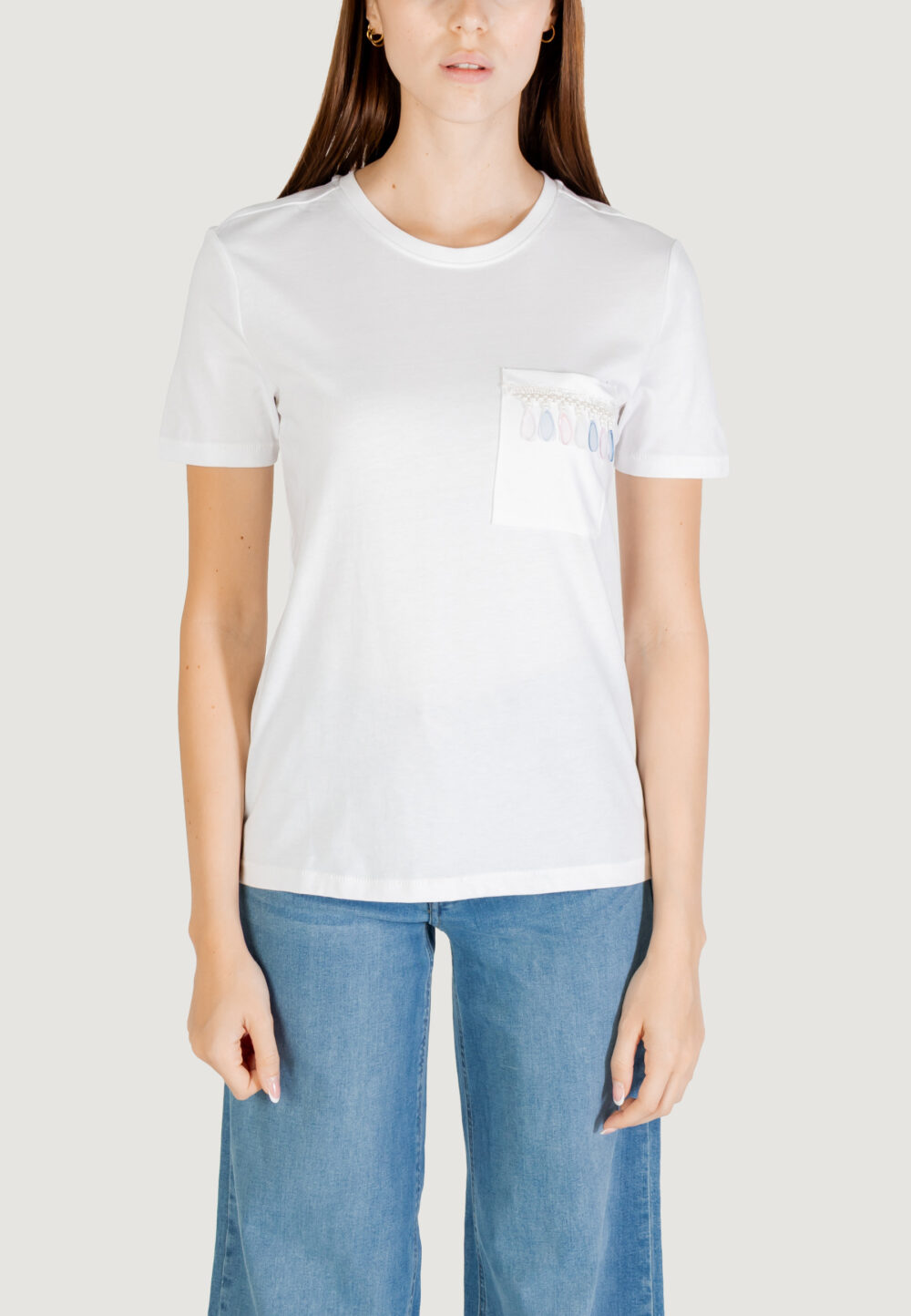 T-shirt Only ONLELIS S/S DETAIL POCKET TEE CS JRS Bianco - Foto 5