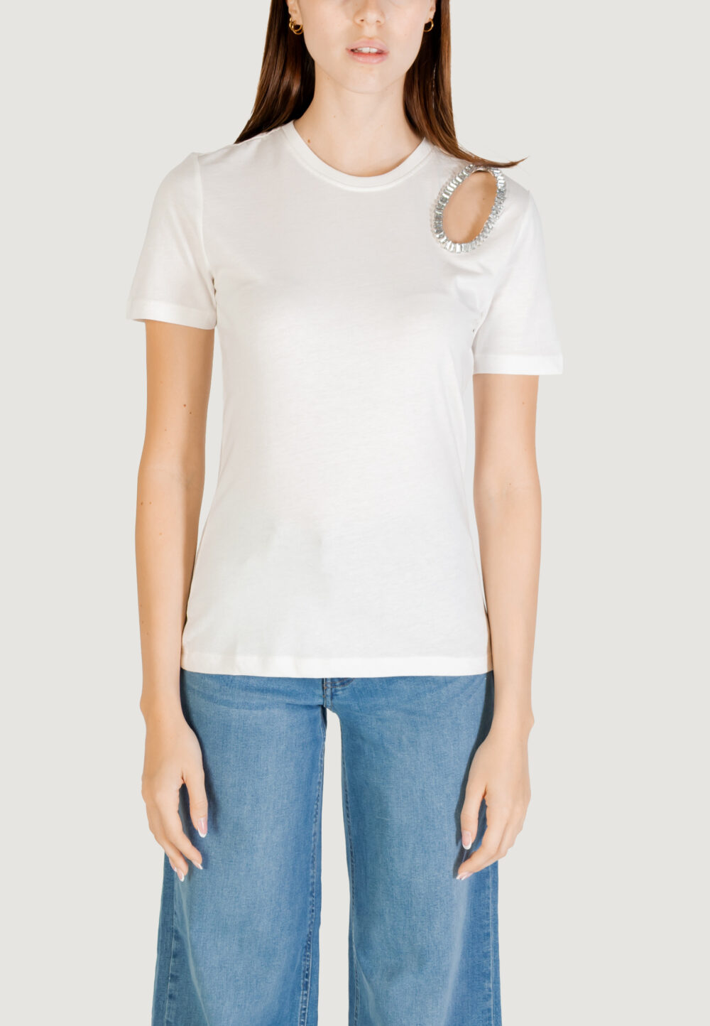 T-shirt Only ONLFLORAS S/S DETAIL TEE CS JRS Bianco - Foto 5