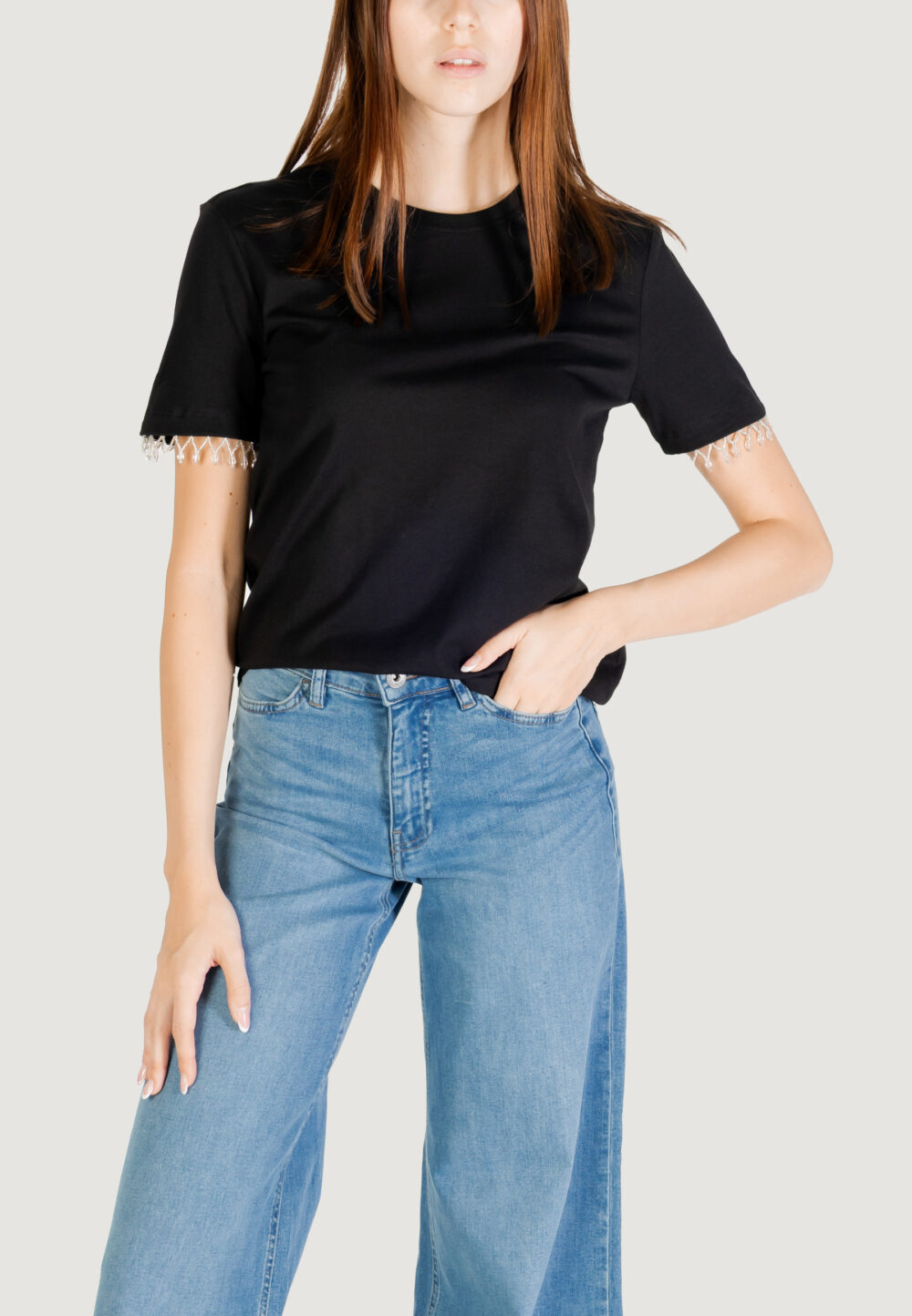 T-shirt Only ONLFILIA S/S DETAIL TEE CS JRS Nero - Foto 1