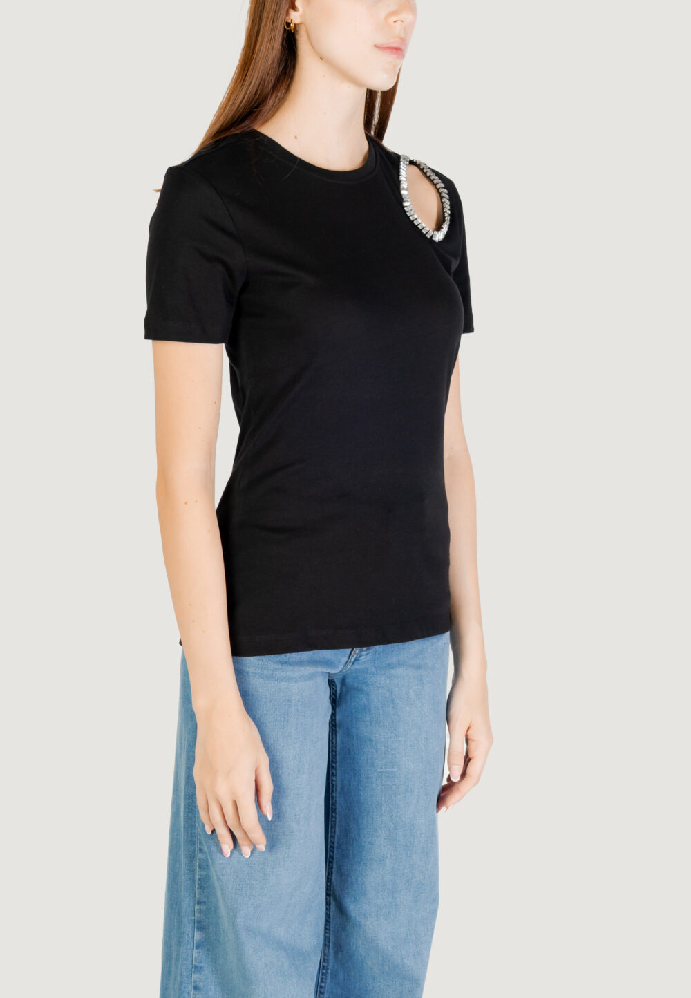 T-shirt Only ONLFLORAS S/S DETAIL TEE CS JRS Nero - Foto 3