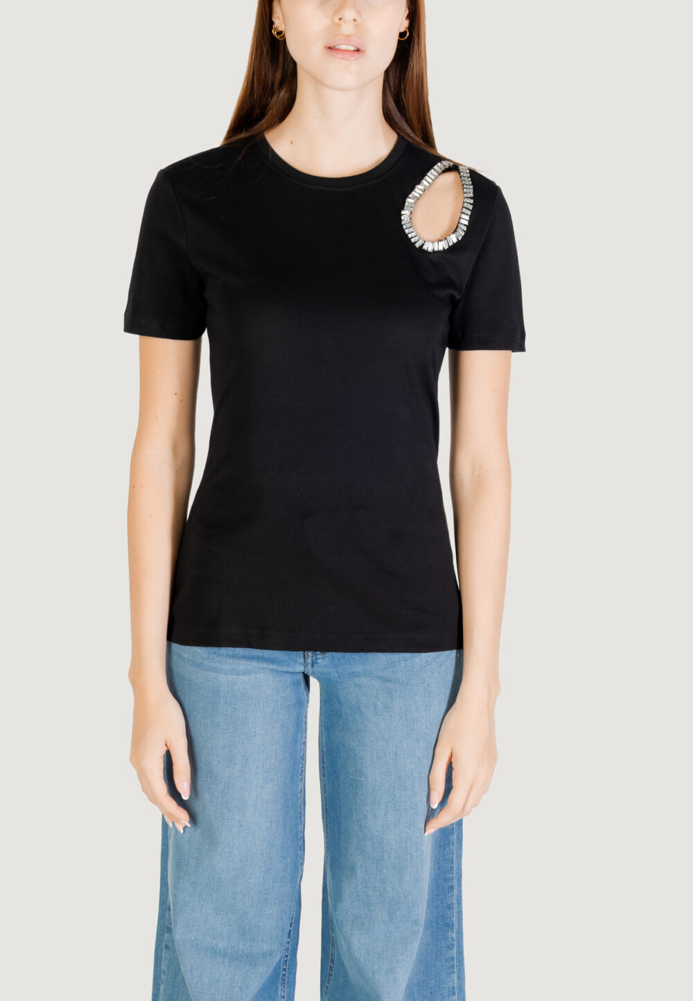 T-shirt Only ONLFLORAS S/S DETAIL TEE CS JRS Nero - Foto 5