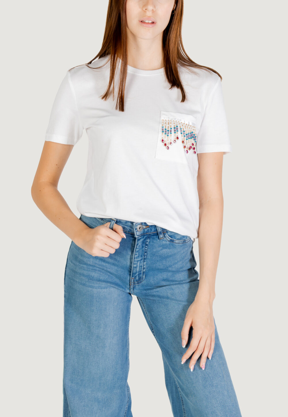 T-shirt Only ONLELIS S/S DETAIL POCKET TEE CS JRS Panna - Foto 1