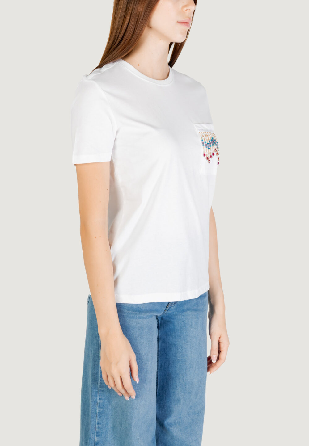 T-shirt Only ONLELIS S/S DETAIL POCKET TEE CS JRS Panna - Foto 3