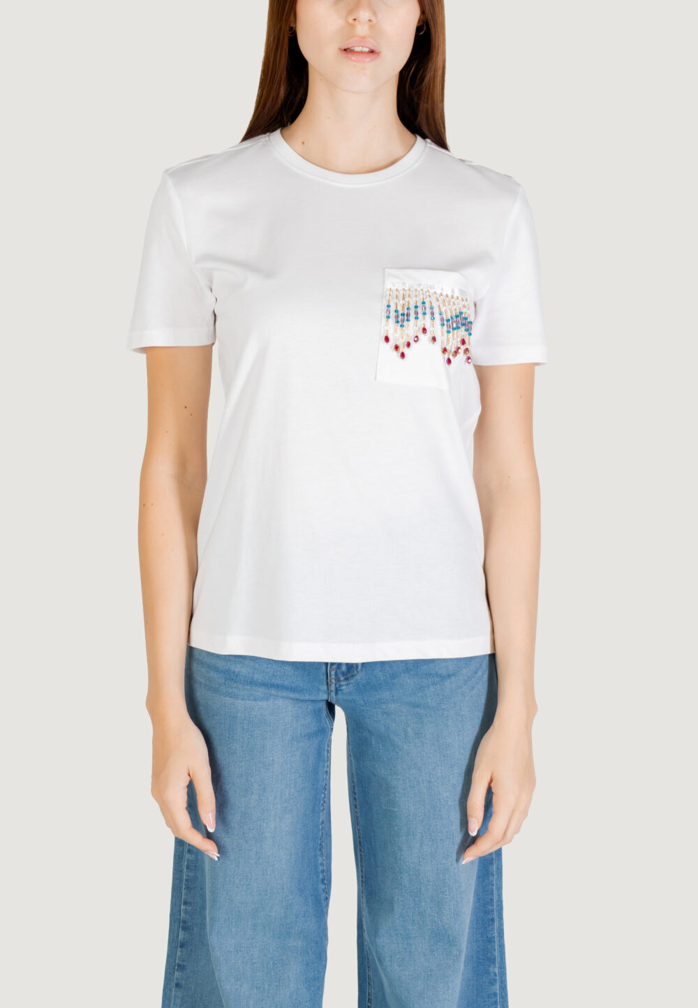 T-shirt Only ONLELIS S/S DETAIL POCKET TEE CS JRS Panna - Foto 5
