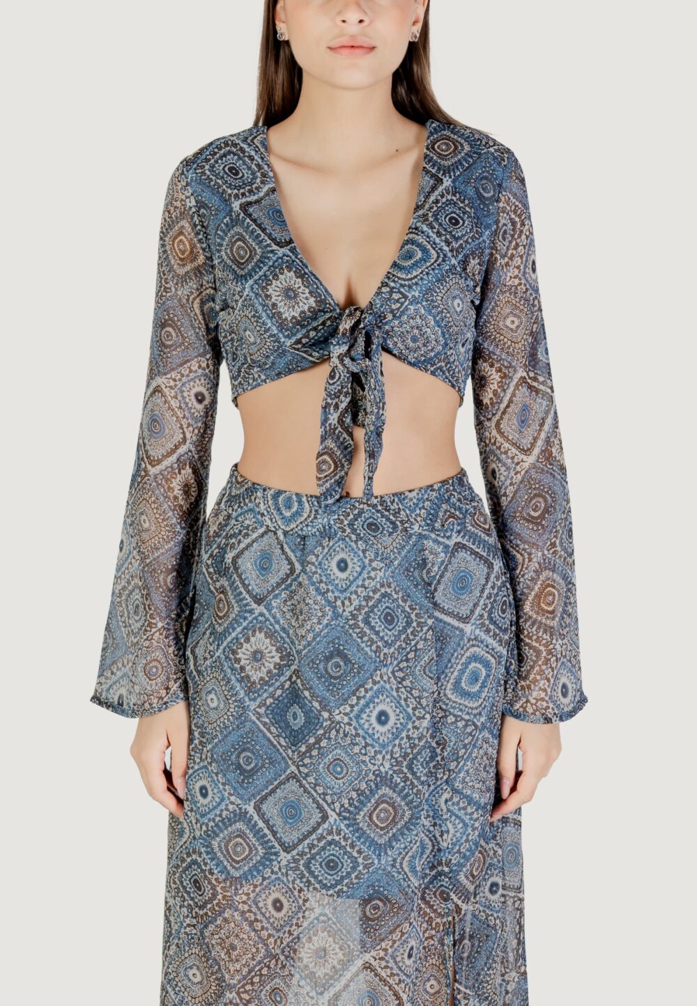 Top Only Onlasta Life L/S Tie Top Wvn Indigo - Foto 1